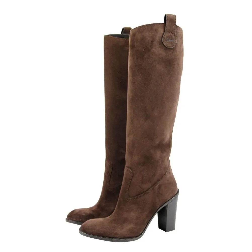 Gucci Brown Leather Suede Tall Knee Boots - Picture 4 of 8
